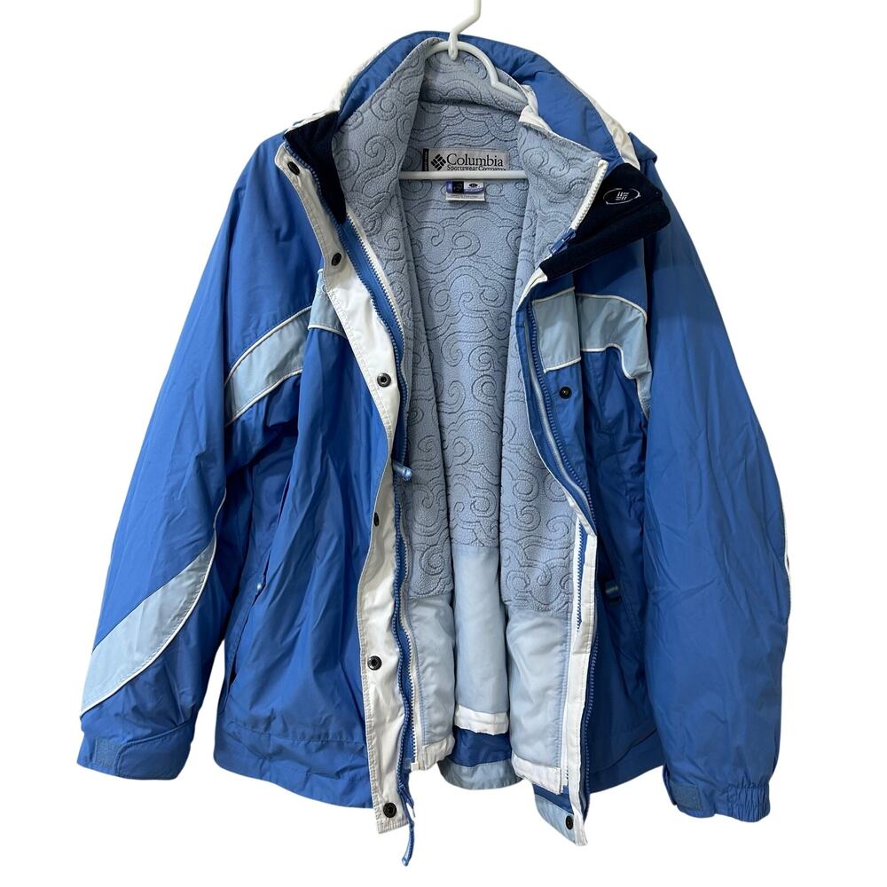 Columbia VTG Womens Sz XL Blue & White 3 in 1 Bugaboo Interchange Winter Jacket